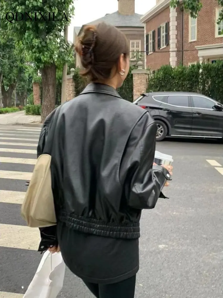 Women's Leather Jacket Spring Jacket Women PU Lapel  Leather Jacket Korean Women New Coat & Jacket Women's Bomber Jacket