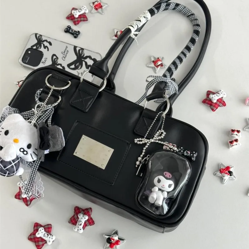 Черные Сумки из искусственной кожи в стиле Харадзюку Женская однотонная