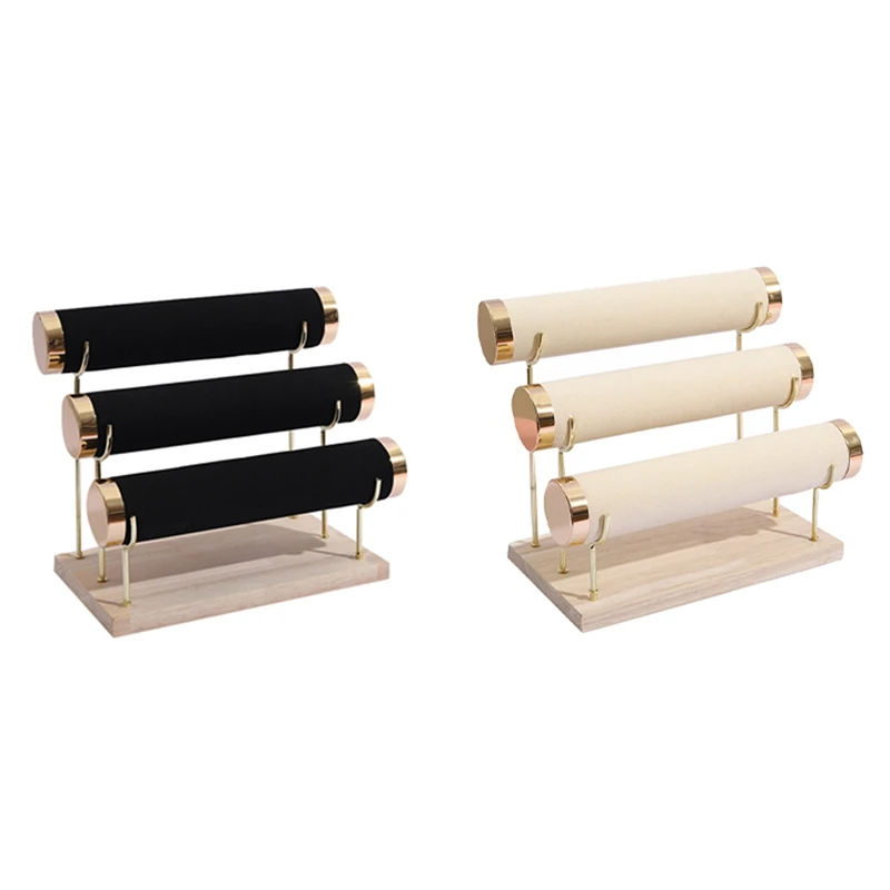 

2 Pcs Wooden Bottom Gold 3-Layer Watch Storage Rack, Bracelet, Jewelry Bracelet Display Rack Black & Beige