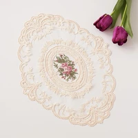pastoral european retro lace coaster table mat french embroidery lace tablecloth bedside table decoration rose placemat