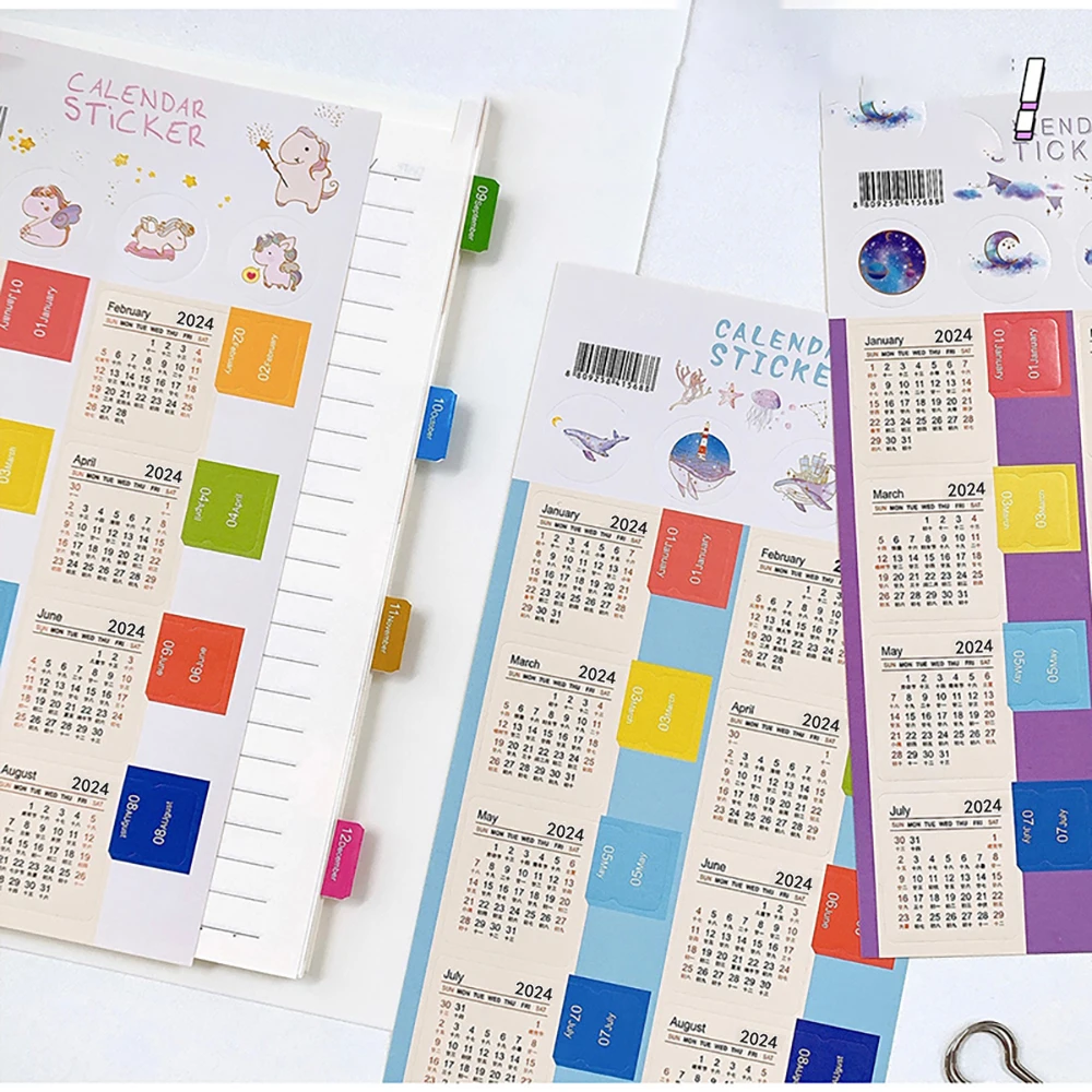 

2024 Calendar Stickers Kawaii Cartoon Stationery Stickers Monthly Daily Planner Index Labels Calendar Notebook Agenda Bookmarks