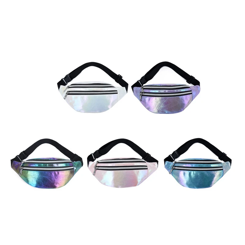 

Waist Bag Laser PU Leather Holiday Beach Travel Waist Bag Zipper Ladies Waist Bag Messenger Belt Leisure Bags For Women