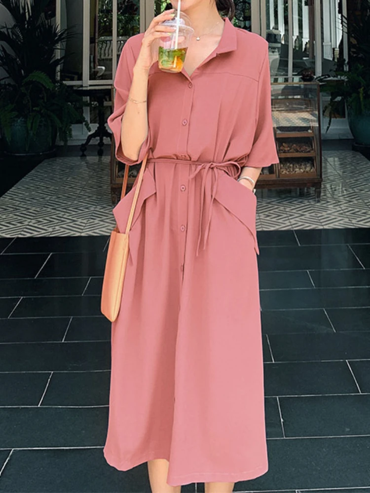 

Dress for Women 2023 Summer New Oversized Loose Fit Dress Solid Color Slim Fashion Shirt Dress Women Clothing Streetwear