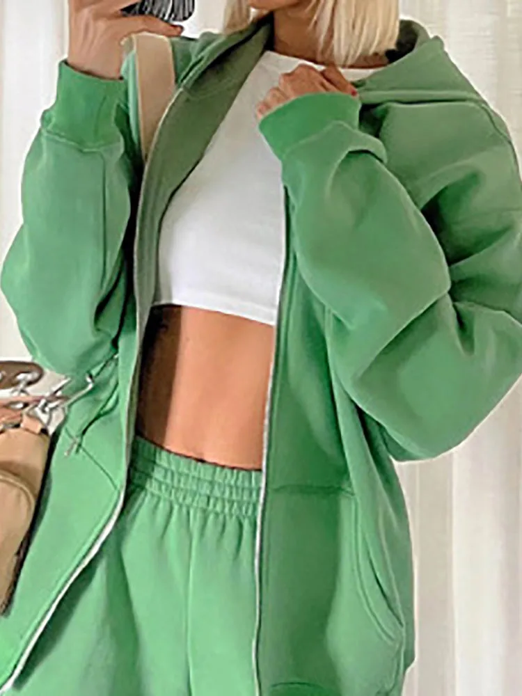 

Women Autumn Winter Sportswear Solid Suits Warm Long Sleeve Zipper Top Wide Leg Pants Ladies Matching Set Streetwear Loungewear