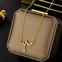 design sense romantic love heartbeat pendant stainless steel necklace for women korean fashion sweet sexy clavicle chain jewelry