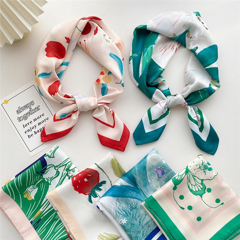 

Корейский атласный квадратный шарф, Женская повязка на голову с принтом, шали, роскошный шейный платок, повязки на руку, головной платок, «сд...