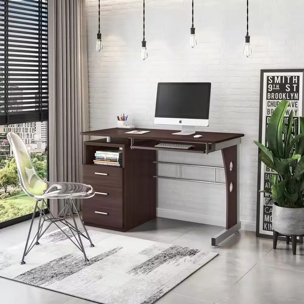 

48 in. Rectangular Chocolate 3 Drawer Computer Desk with Keyboard Tray