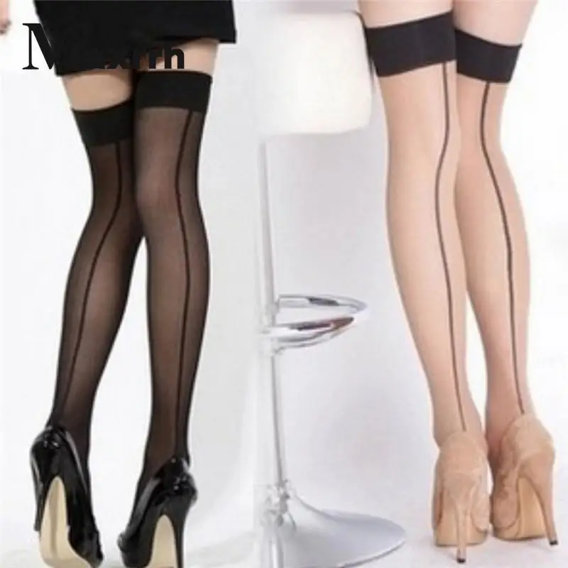 

Женское кружевное белье, эластичные чулки в полоску, прозрачные черные ажурные чулки, прозрачные колготки до бедра, Колготки с вышивкой