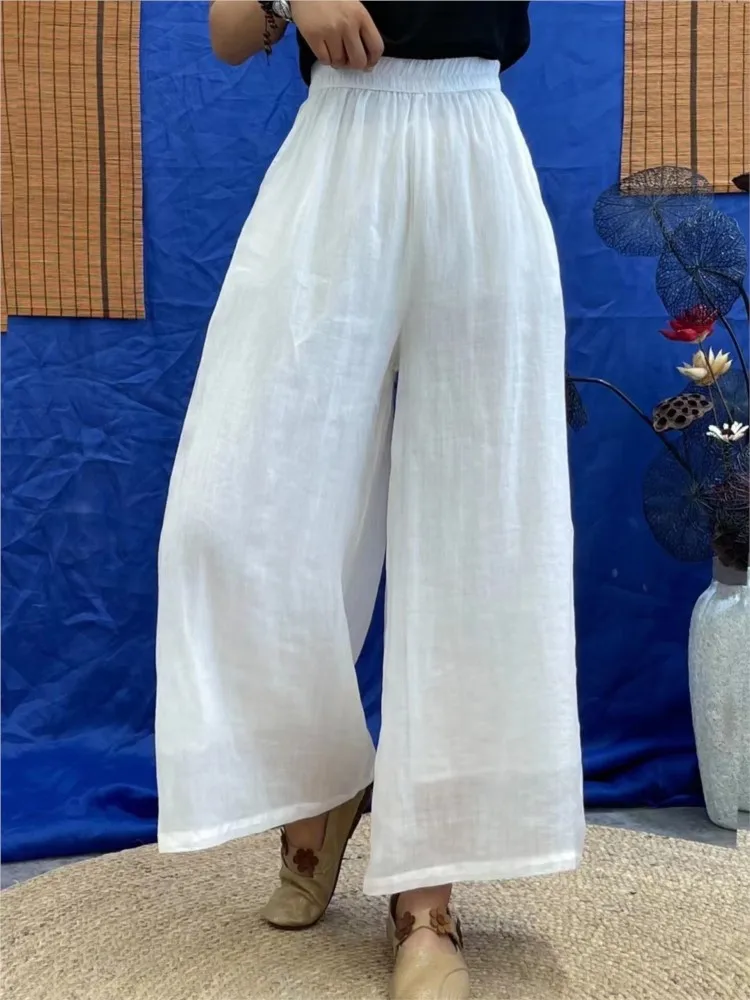 Брюки женские свободные плиссированные с эластичным завышенным поясом модные