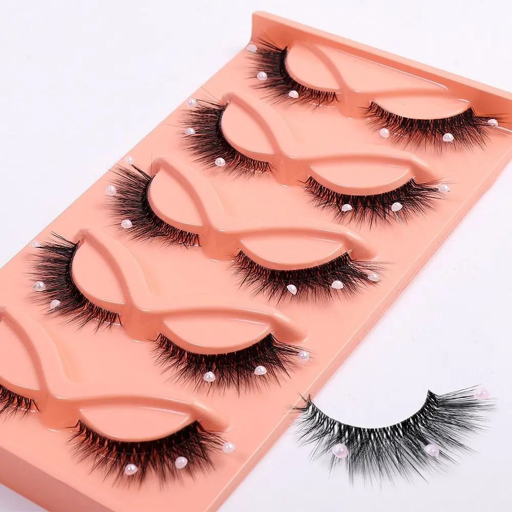 

5Pairs L-Shape Fox Eye False Eyelashes With Pearl Design Eye Lashes Fluffy Lashes Dramatic Volume Lashes Eyelashes Eye Extension