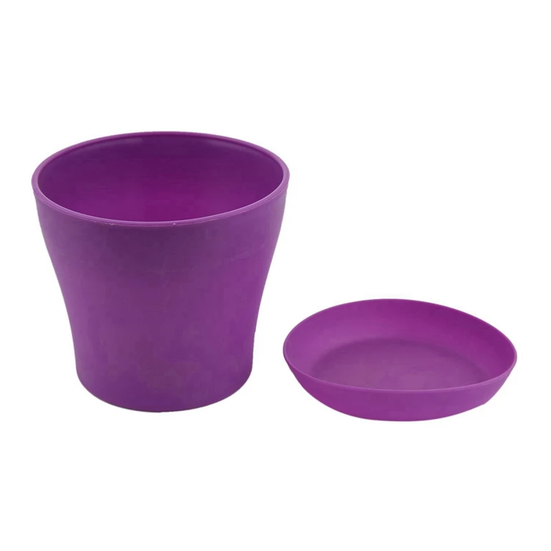 

4X Plant Flower Pot Planter With Saucer Tray Round Gloss Home Garden Decor, Purple Upper Caliber, 14Cm / 5.51 Inch