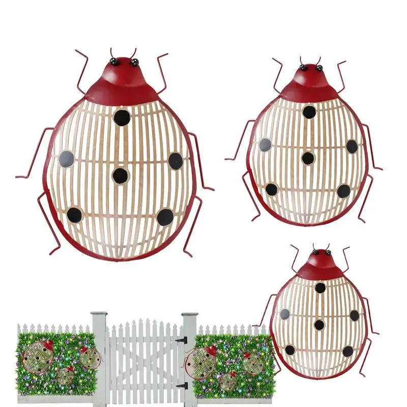 

Ladybug Yard Decorations 3PCS Outdoor Garden Handmade Animal Ornament Crimson Portable Yard Ornament For Home Fence Backyard