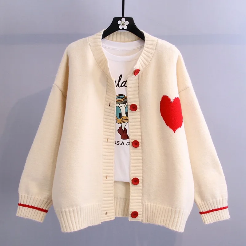 

2022 Women Cardigans O Neck Letters Embroidery Casual Patchwork Loose Button Printing Warm Spring Knit Jacket Coat T525