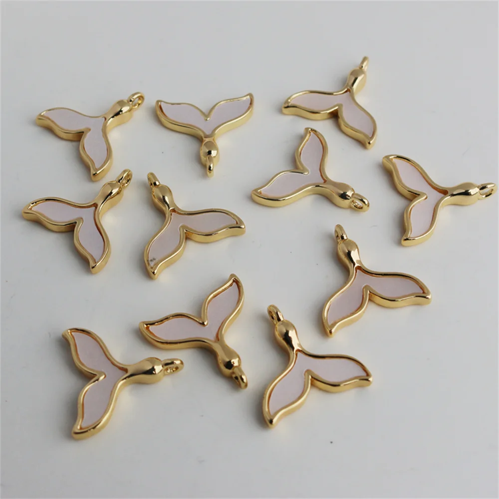 

14K gold clad colorful inlay shell fish tail pendant 14.5*15mm bracelet necklace diy charm pendant