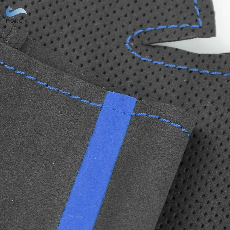 Автомобильный замшевый кожаный чехол на руль с синей полосой и линией для Golf 6 GTI