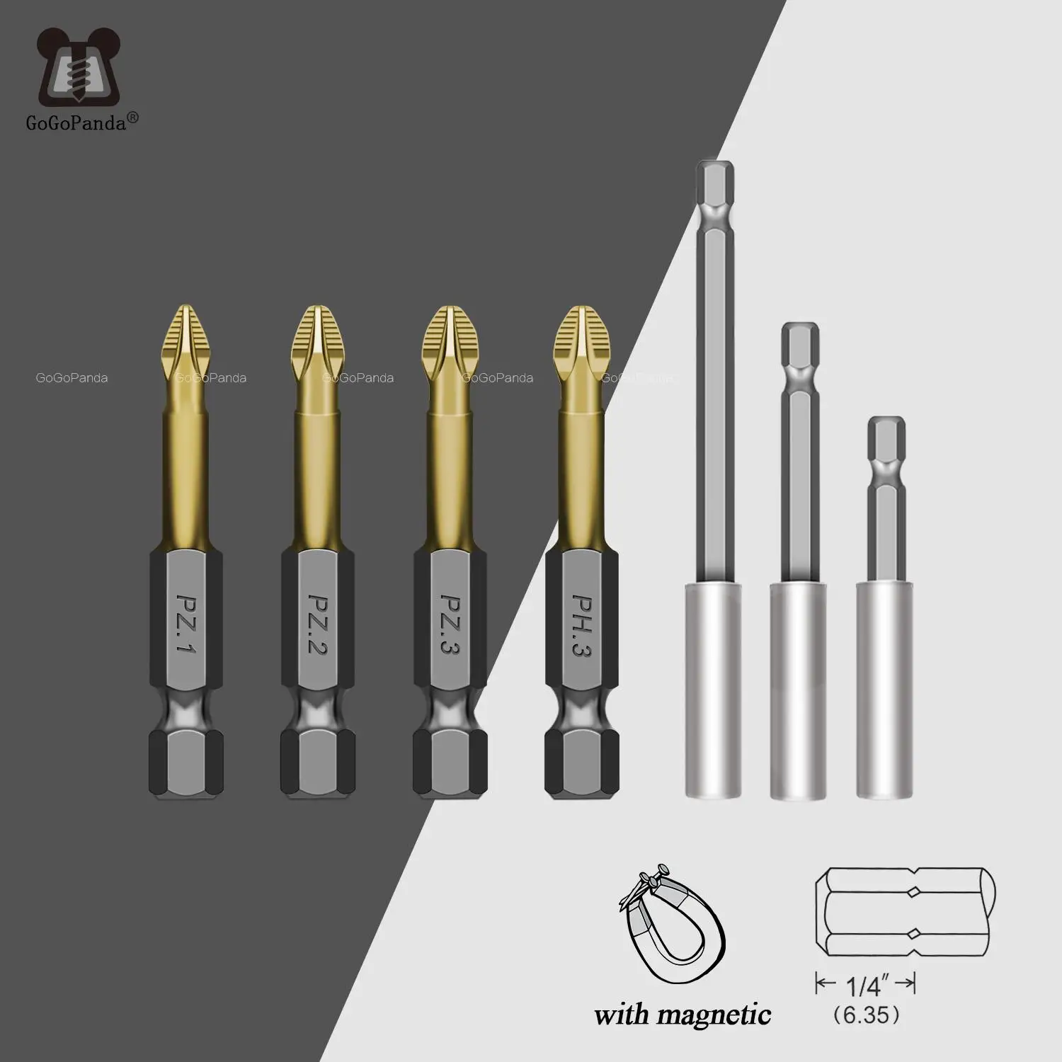 

10Pcs/Lot 50mm-127mm S2 Titanize Pozidrive Bits Hex Shanked Anti Slip Screwdriver Bits Magnetic Single Head PZ1 / PZ2 / PZ3/PH2