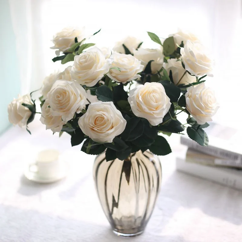 

10 Roses Bouquet Foreign Trade Home Decoration Plant Artificial Flower Bridal Bouquet Fake Flower for Wedding Mw23313