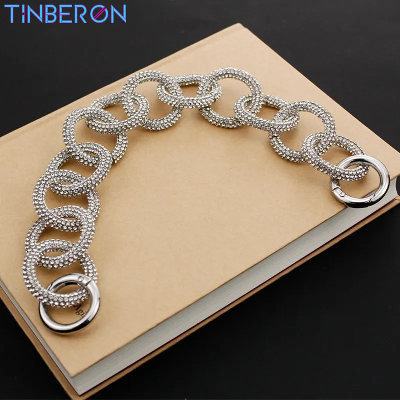 

TINBERON Short Bag Strap Shine Rhinestone Hand Wrist Strap DIY Handbag Handle Chain Strap Acrylic Fashion Woman Bag Chain Straps