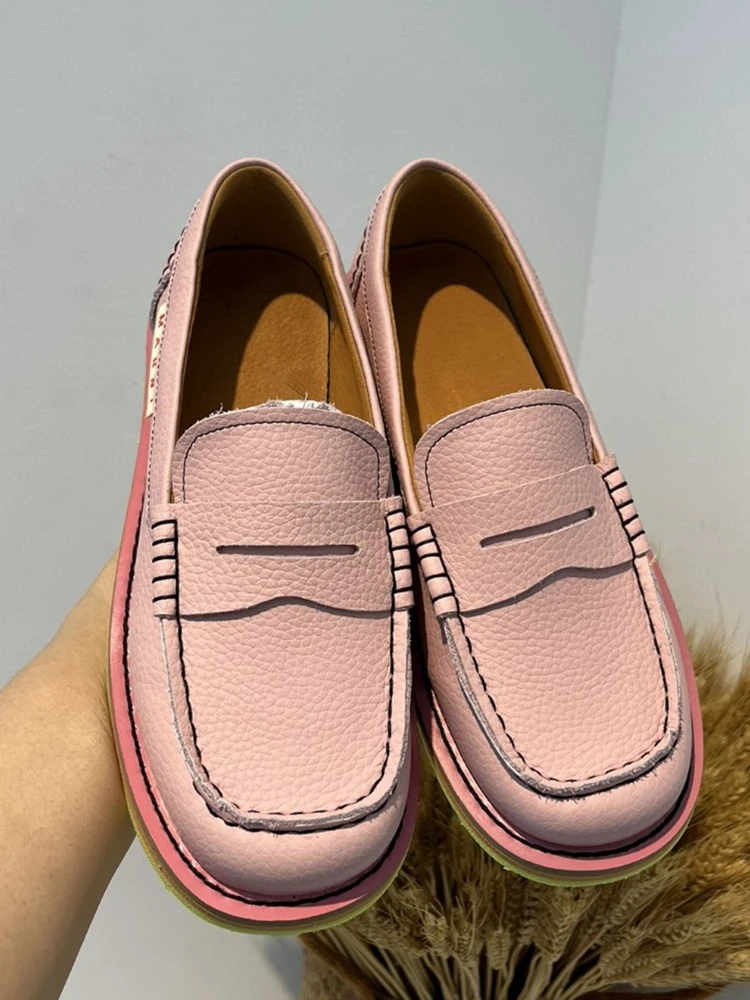 

Women Shoes Summer New mar* Fashion Soft Sole Loafers Square Toe Contrast Color Shoes