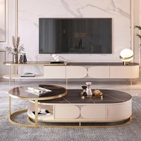 luxury slate tea table tv cabinet combination modern small family tea table multifunctional oval living room table