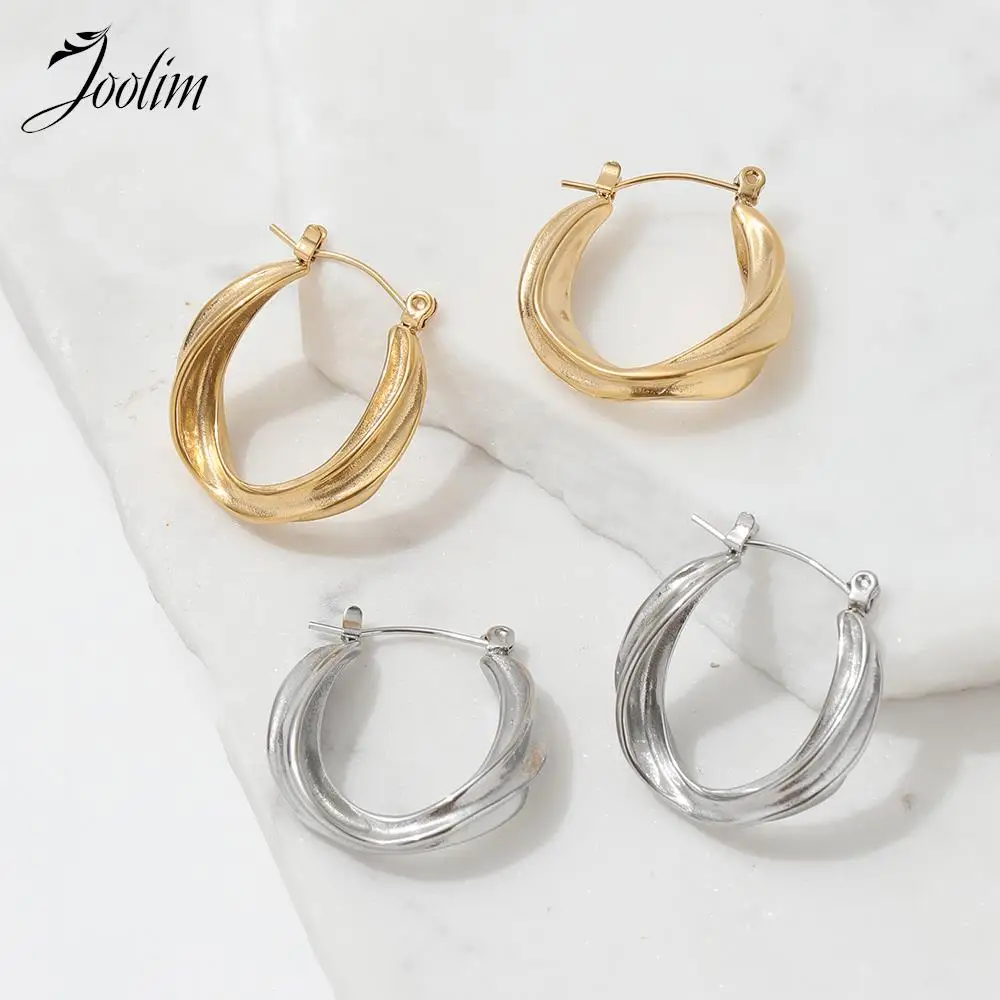 

JOOLIM Jewelry PVD Wholesale Fast Delivary Designer Fashion French Twisted C-shaped Hoop Stainless Steel Earring For Women