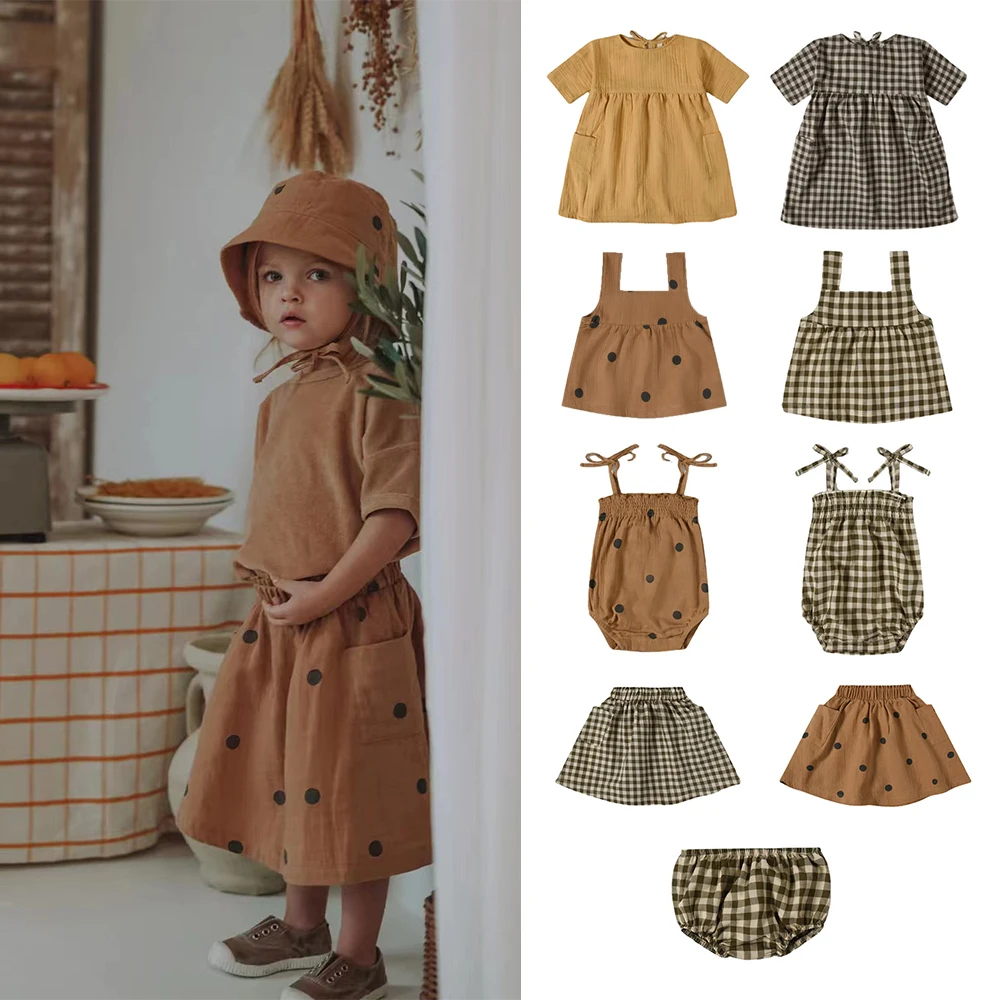 

23 Summer New OZ Girls Suspender Skirt Five-point Sleeve Dress Plaid Series Kids Baby Crawler Girl Tank Top