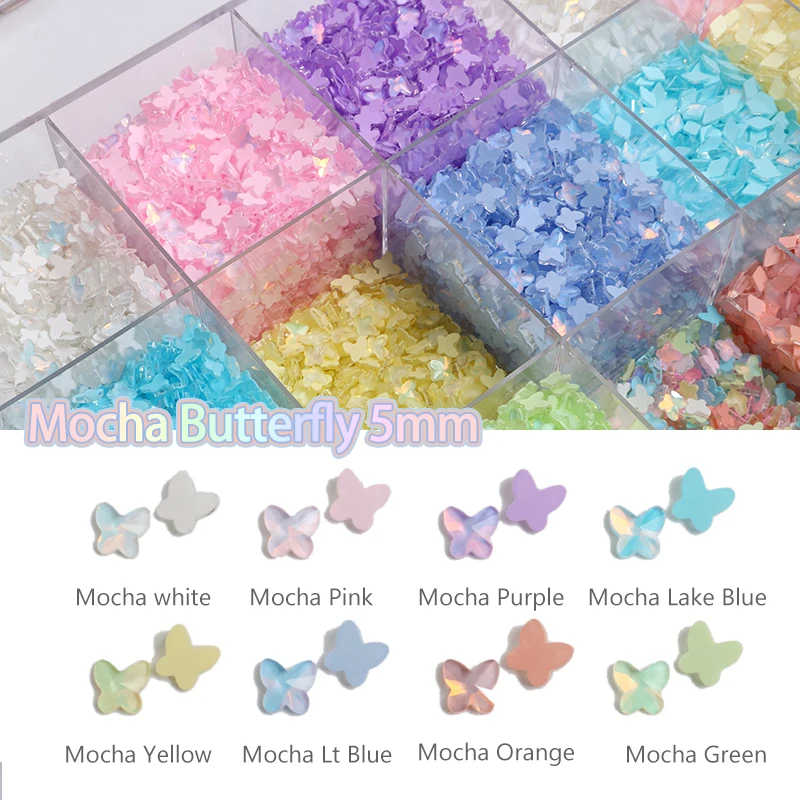 

5MM Flat Back Mocha Butterfly 8 Color Glass Crystal Nail Art Rhinestone 3D Suitable For DIY Manicure Accessories 30/100 Pcs