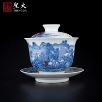 and white underglaze red landscape cover bowl jingdezhen hand painted high grade ceramic tea bowl kung fu cover bowl