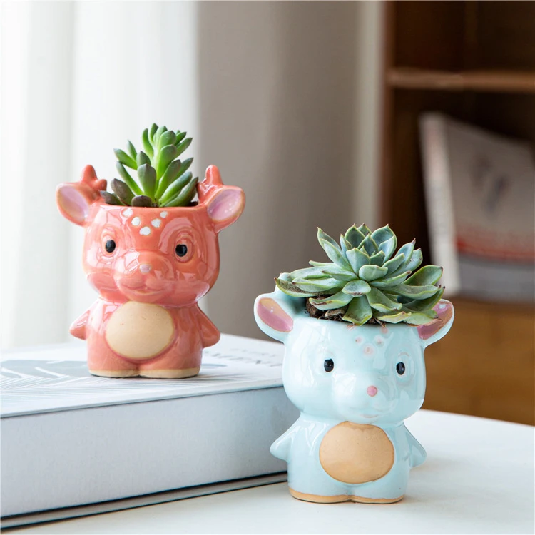 

Cartoon Succulent Flower Pot Cute Ceramic Succulent Potted Mini Bonsai Cactus Plants Planter Home Desktop Decoration Ornament