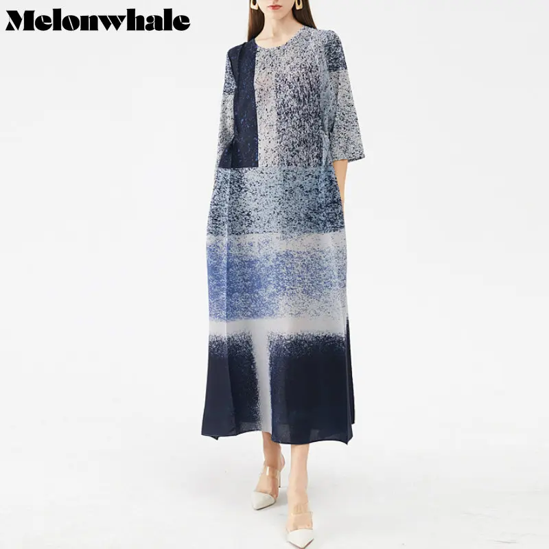 

Платье женское Плиссированное с круглым вырезом, полурукавом и принтом