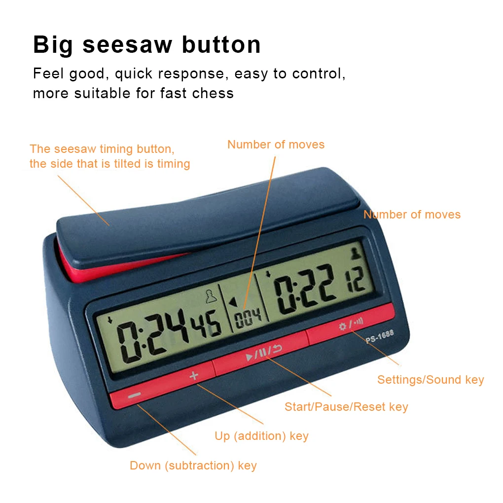 

Digital Timer Professional Chess Clocks Clear Display Countdowns Portable Waterproof Board Game Clock Gaming Tool