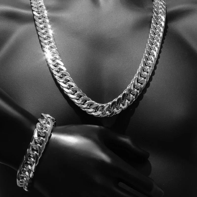 

Set 316L Solid heavy stainless steel Men50 60cm 70CM Length necklace+bracelet Curb Chain N264 set