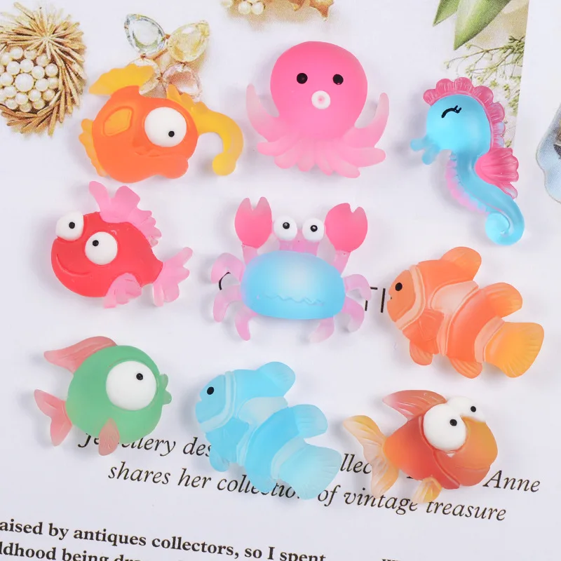 

10pcs Luminous Marine Element Serie Children'S Hair Accessories Brooch, Mobile Phone Case Refrigerator Sticker Diy Resin Pendant