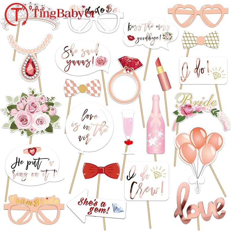 

23pcs Paper Photo Booth Prop Wedding Decoration Bridal Shower Hen Bachelorette Party Valentine's Day Supplies Bride To Be Rustic