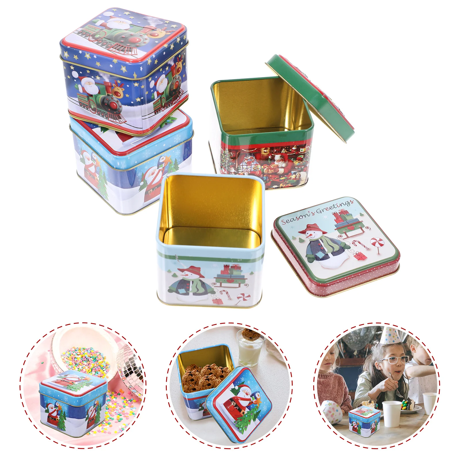 

Candy Christmas Gift Boxes Metal Box Tin Tinplate Squareclasu Santa Packaging Festive Cases Container Tins Sugar Jar Biscuits