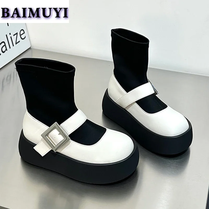 Женские ботильоны на плоской платформе зимние ботинки Мэри Джейн теплая зимняя