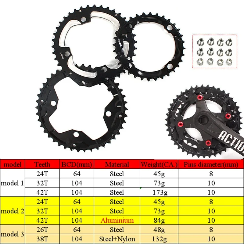 Mtb Crank 104BCD Велосипедная шатунная система BB 32T 38T 42T Двойная/трехскоростная