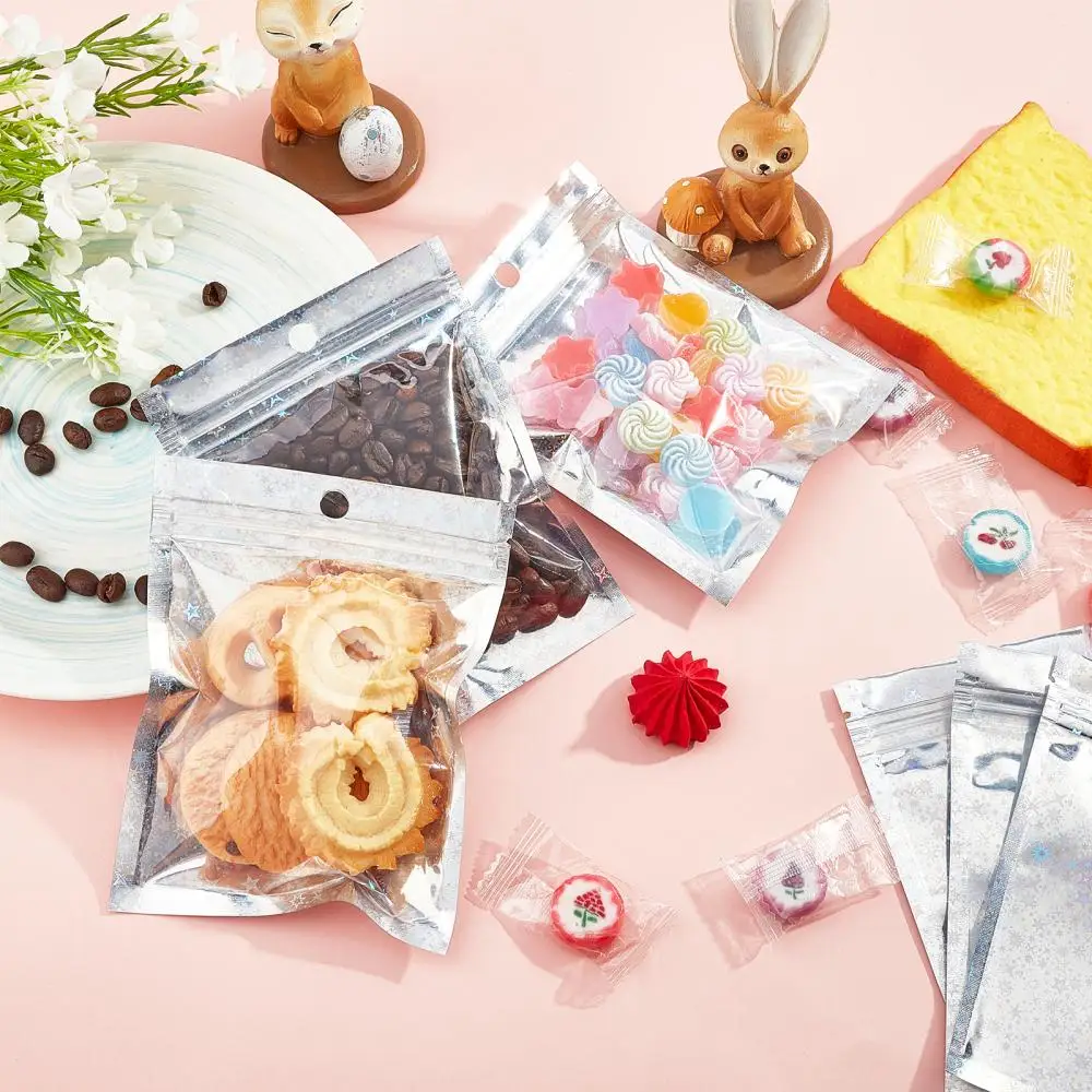 120Pcs Star Pattern Resealable Bags Clear Laser Plastic Zip Lock Bag Snack Coffee Beans Storage Party Gift Packaging Pouches