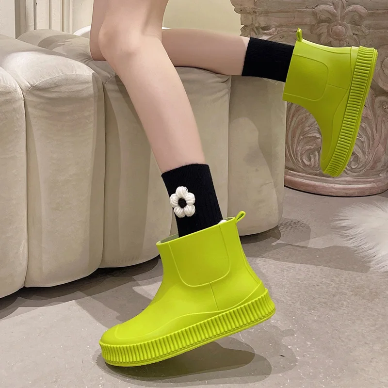 Женские Непромокаемые Ботинки Без Шнуровки Нескользящие Ботильоны На Плоском