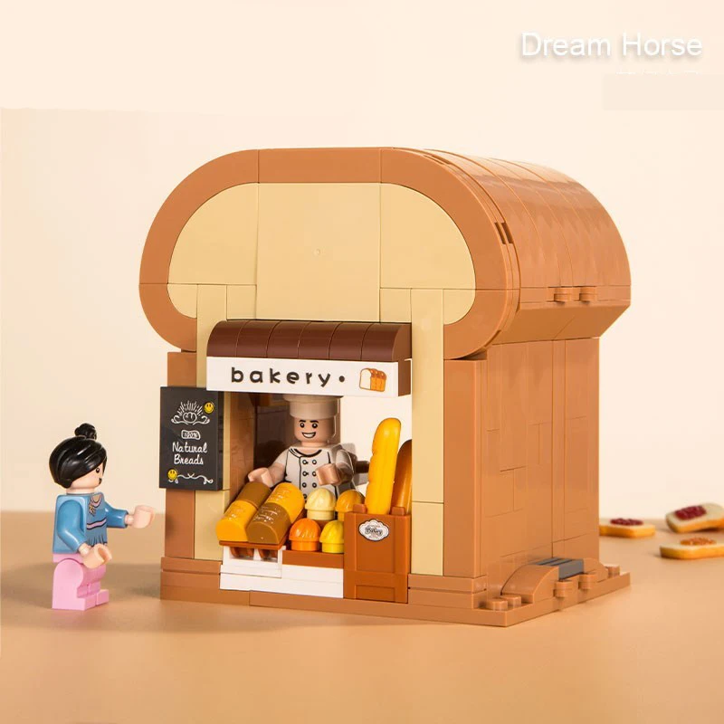 

Street view building block set food store building block gift box toast model shop dairy cake shop educational toys gift girl