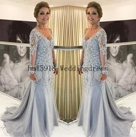 mother of the bride dresses v neck long sleeves tulle appliques plus size floor length formal evening mother evening gowns