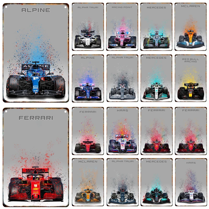 

F1 Racing Pictures Decorative Plaque Vintage Tin Metal Sign Auto Club Garage Decor Poster Board Modern Home Wall Art Decor Gift