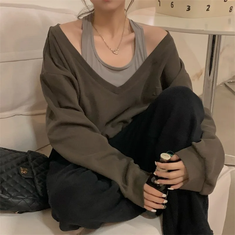

XUAN Phd Sweatshirt Hoodies Fashion Chic Loose Casual Streetwear Patchwork Ins Street Y2K French Fake Two-piece for Girl Women's