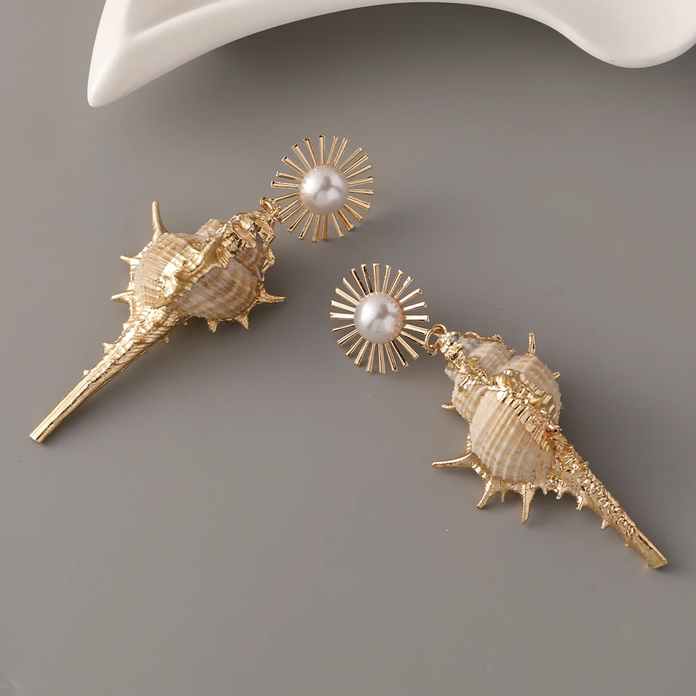 Серьги в виде ракушек пляжном стиле для отпуска имитация жемчуга серьги-капли