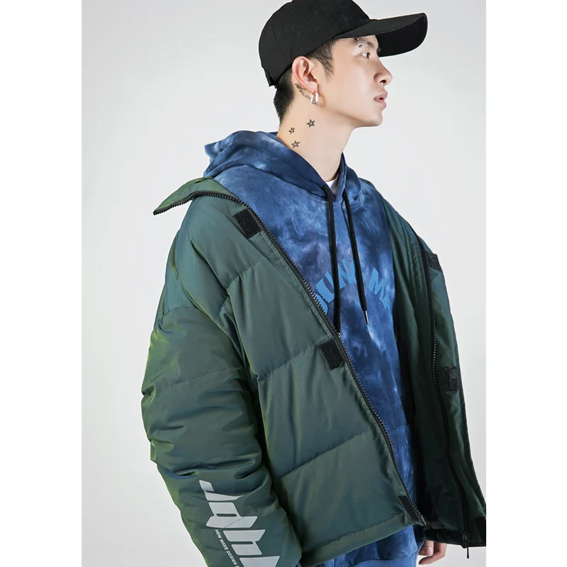 Men Clothing New Gradient Keep Warm Cotton-padded Clothes Reflective Printing Jacket Recreational Temperament Female Coat Winter
