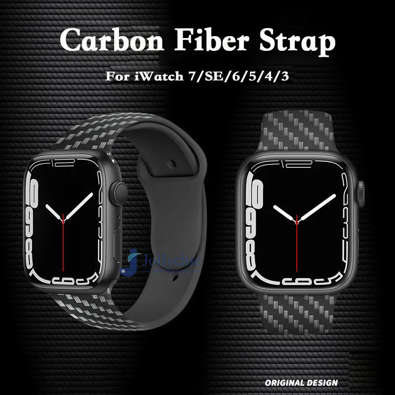 

Ремешок силиконовый для Apple Watch Series 7 44 мм 40 мм 45 мм 41 мм 38 мм 42 мм, спортивный браслет из углеродного волокна для iWatch 7 6 se 5 3