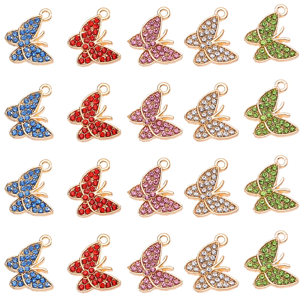 

20Pcs 15 x 17mm New Diamond Butterfly Pendant Metal Multicolor Charm DIY Jewelry Ladies Necklace Bracelet Beautiful Craft Parts