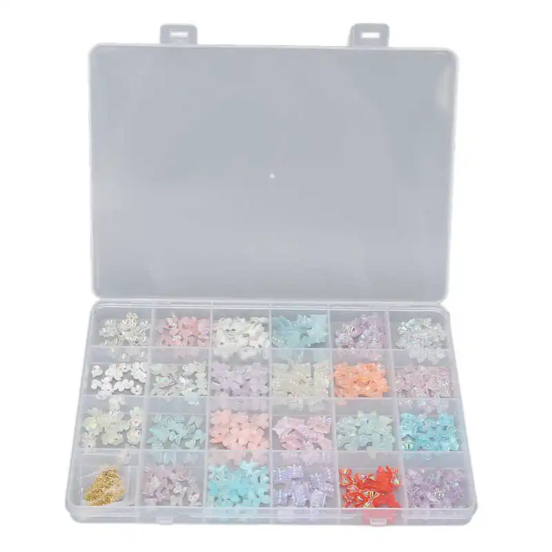 

Mixed Nail Art Accessories Eye Catching 24 Grid Different Colours Shapes Boxed Nail Jewels Light Weight Non Fall Off for Home