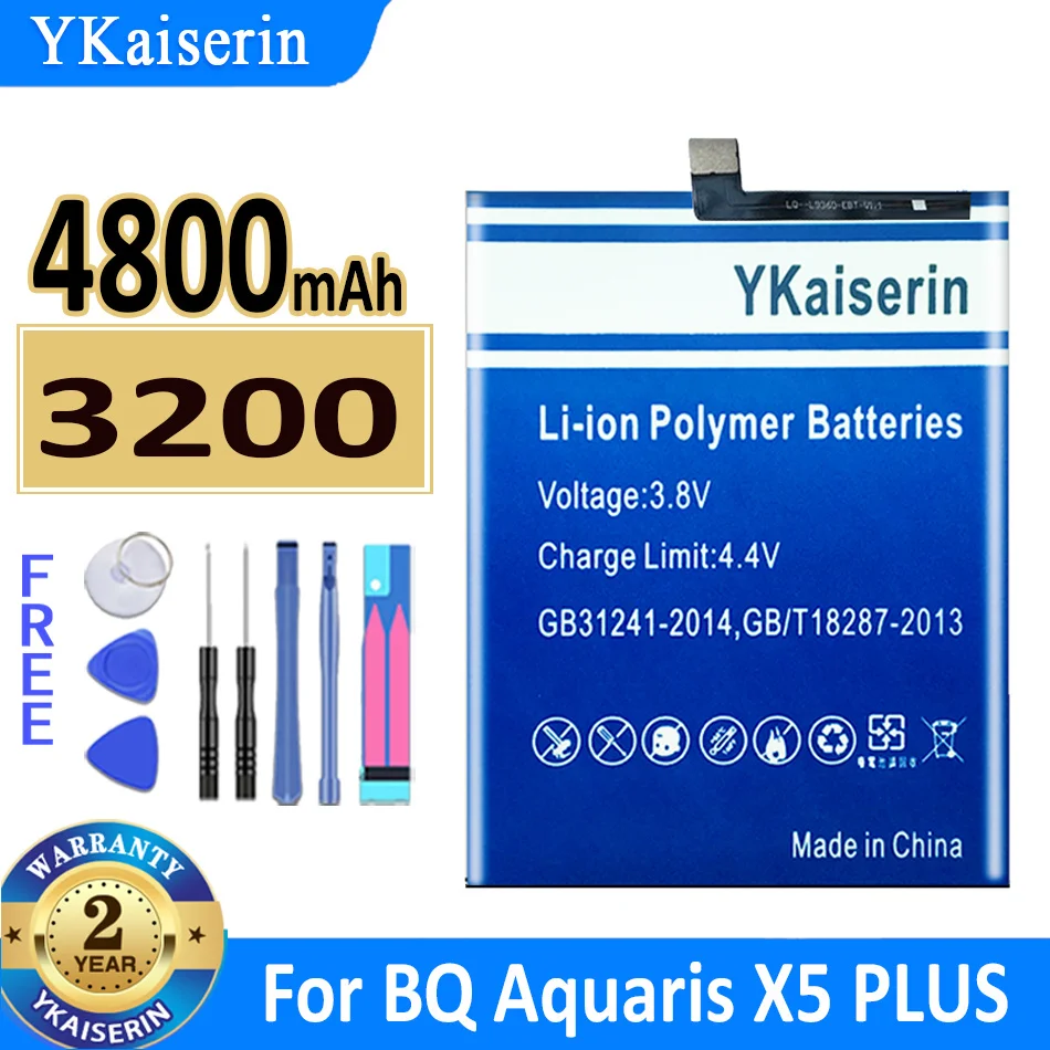 

YKaiserin Battery 3200 4800mAh For BQ Aquaris X5 PLUS X5PLUS New Bateria + Free Tools