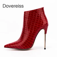 dovereiss 2022 sexy concise ankle boots fashion stilettos heels womens shoes winter pointed toe new zipper 41 42 43 44 45 46 47